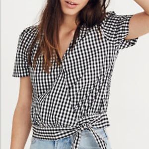 Madewell short-sleeve wrap top in Gingham Check